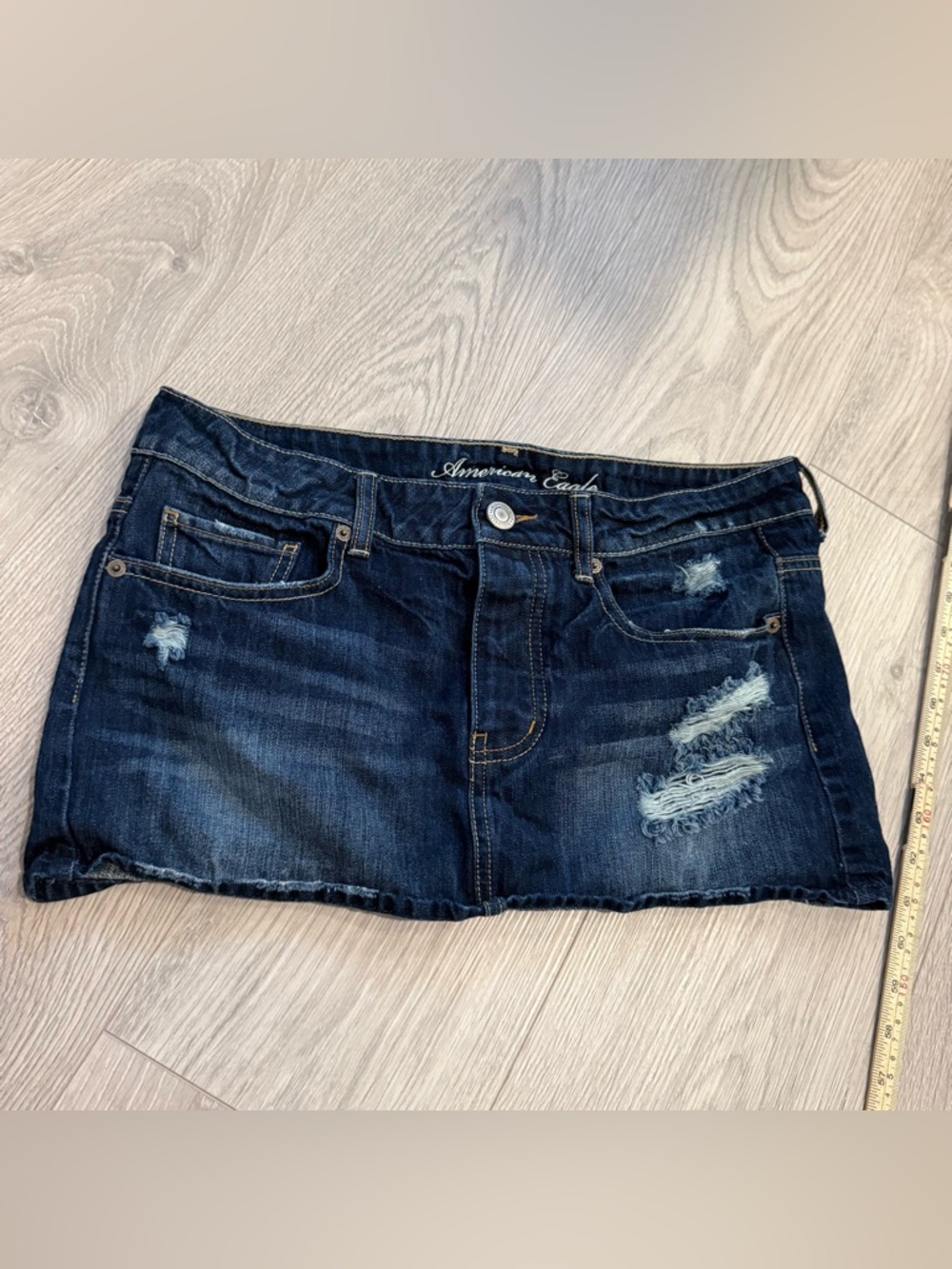 American Eagle Outfitters Dark Indigo Distressed Denim Mini Skirt
